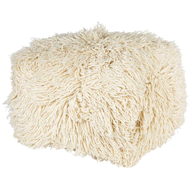 Image 1 Woven New Zealand Wool Shag and Cotton Pouf, White