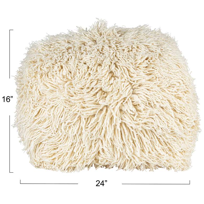 Image 2 Woven New Zealand Wool Shag and Cotton Pouf, White more views