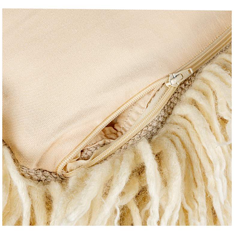 Image 3 Woven New Zealand Wool Shag and Cotton Pouf, White more views