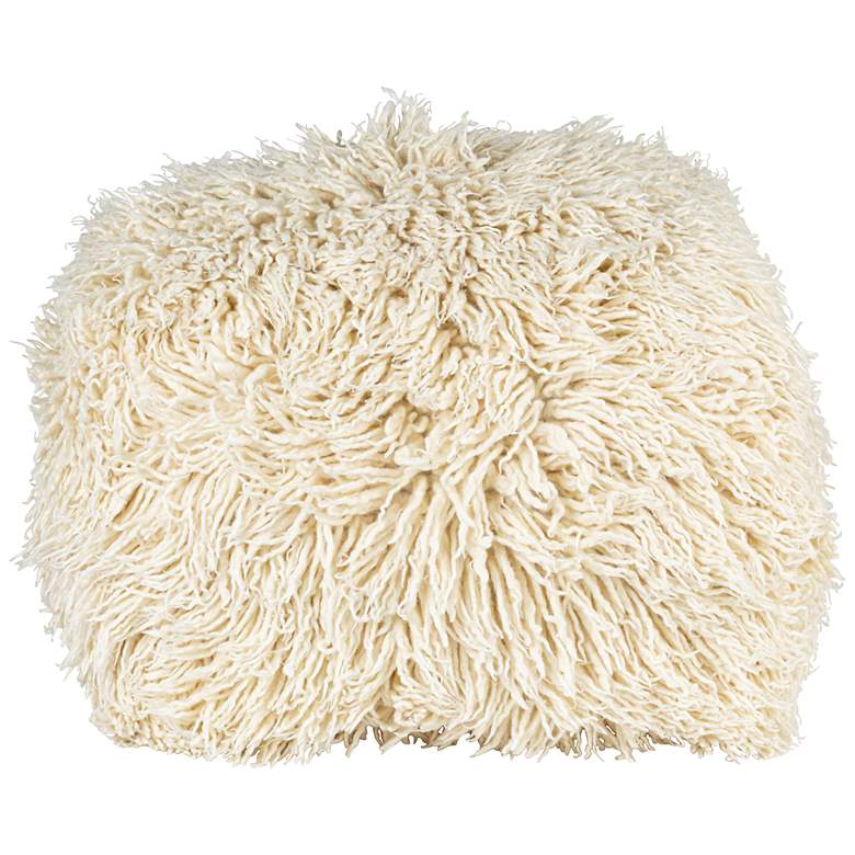 Image 6 Woven New Zealand Wool Shag and Cotton Pouf, White more views