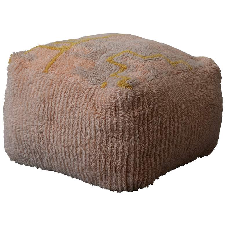 Image 1 Woven New Zealand Wool Shag Pouf with Design, Multicolor