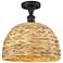 Woven Ratan 12" Wide Oiled Brass Semi-Flush Mount With Natural Rattan