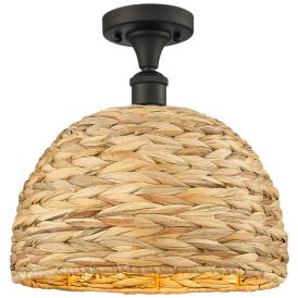 Woven Ratan 12" Wide Oiled Brass Semi-Flush Mount With Natural Rattan Woven Ratan 12" Wide Oiled Brass Semi-Flush Mount With Natural Rattan