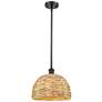 1_Woven Ratan 12"W Oiled Brass Stem Hung Pendant With Natural Rattan Sha