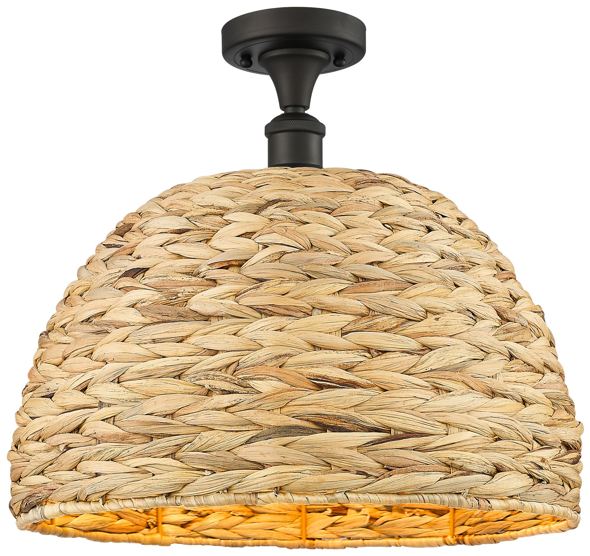 Woven Ratan 15.75"W Oiled Brass Semi-Flush Mount With Natural Rattan S