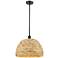 Woven Ratan 15.75"W Oiled Brass Stem Hung Pendant With Natural Rattan 