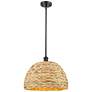 Woven Ratan 15.75"W Oiled Brass Stem Hung Pendant With Natural Rattan 