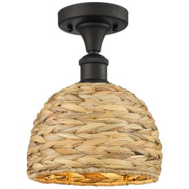 Woven Ratan 8" Wide Oiled Brass Semi-Flush Mount With Natural Rattan S Woven Ratan 8" Wide Oiled Brass Semi-Flush Mount With Natural Rattan S