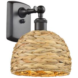 Woven Ratan 9.94" High Oiled Brass Sconce With Natural Rattan Shade Woven Ratan 9.94" High Oiled Brass Sconce With Natural Rattan Shade
