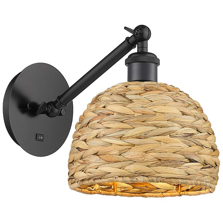 Image 1 Woven Rattan 11.25"H Matte Black Vertical Adjustable Sconce