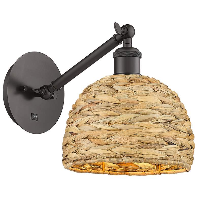 Image 1 Woven Rattan 11.25"H Oil Rubbed Bronze Vertical Adjustable Sconce