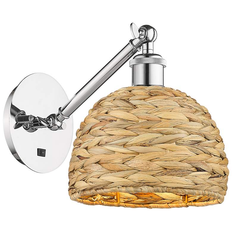 Image 1 Woven Rattan 11.25"H Polished Chrome Vertical Adjustable Sconce