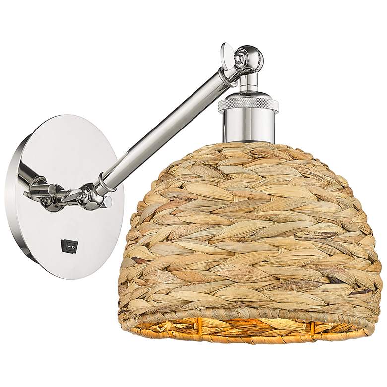 Image 1 Woven Rattan 11.25 inchH Polished Nickel Vertical Adjustable Sconce