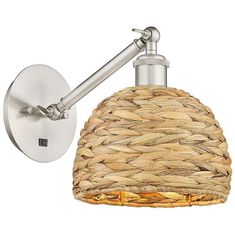 Image 1 Woven Rattan 11.25"H Satin Nickel Vertical Adjustable Sconce