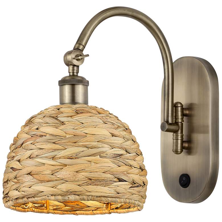 Image 1 Woven Rattan 12.5"H Antique Brass Horizontal Swivel Sconce