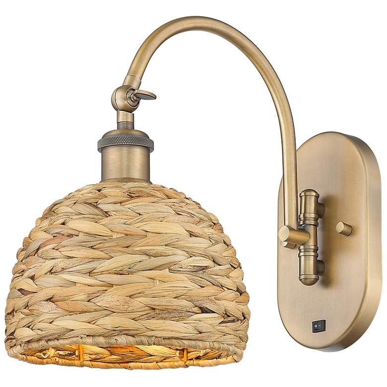 Image 1 Woven Rattan 12.5"H Brushed Brass Horizontal Swivel Sconce