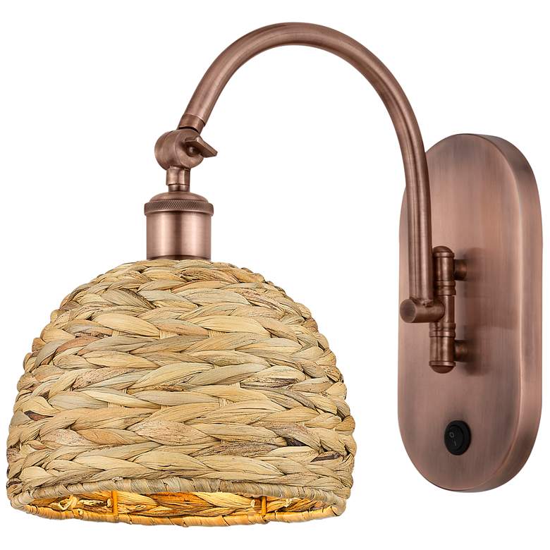 Image 1 Woven Rattan 12.5"H Copper Horizontal Swivel Sconce