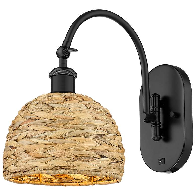 Image 1 Woven Rattan 12.5 inchH Matte Black Horizontal Swivel Sconce