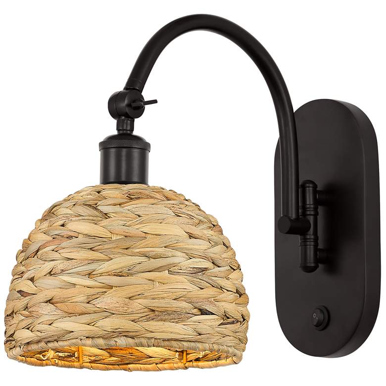 Image 1 Woven Rattan 12.5"H Oil Rubbed Bronze Horizontal Swivel Sconce