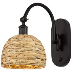 Woven Rattan 12.5&quot;H Oil Rubbed Bronze Horizontal Swivel Sconce