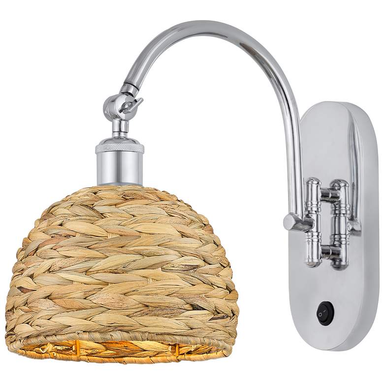 Image 1 Woven Rattan 12.5"H Polished Chrome Horizontal Swivel Sconce