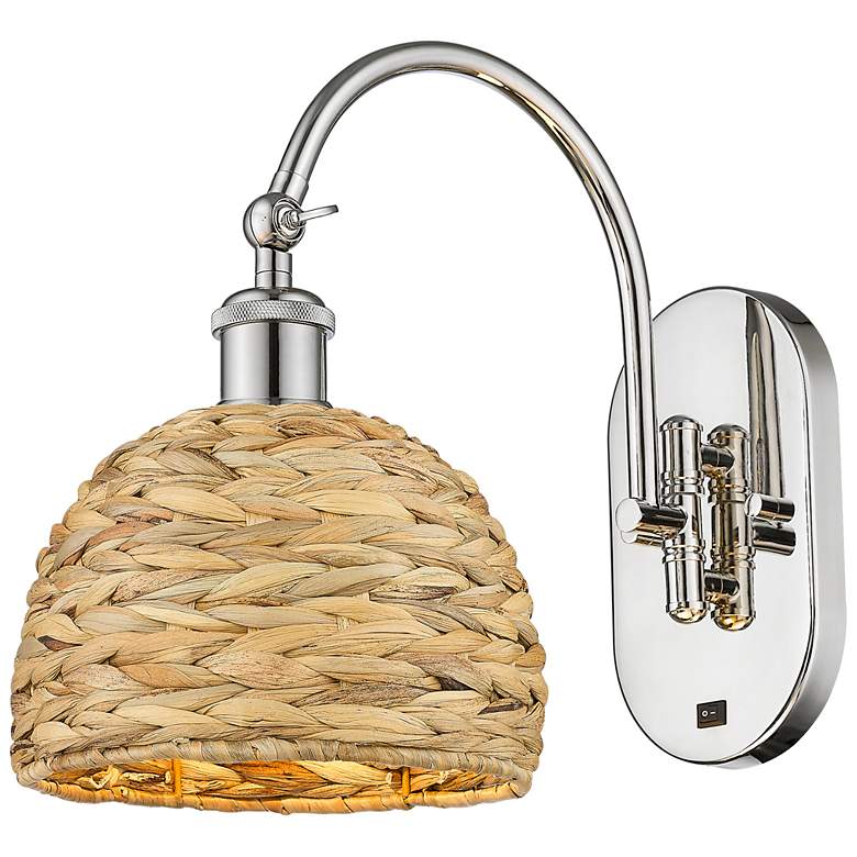 Image 1 Woven Rattan 12 1/4"H Polished Nickel Swing Arm Wall Sconce