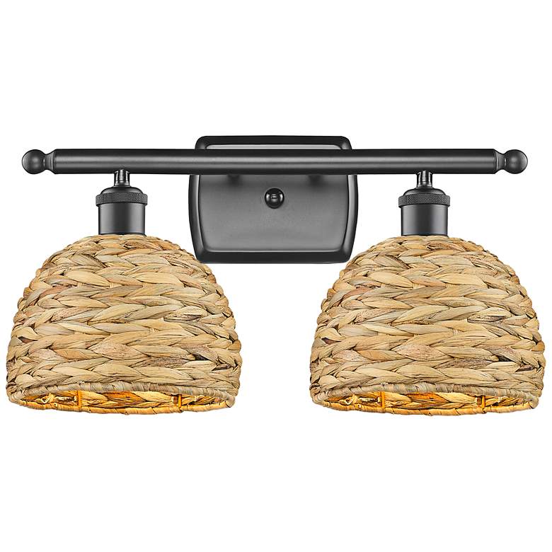 Image 1 Woven Rattan 12" High Oil-Rubbed Bronze 2-Light Wall Sconce