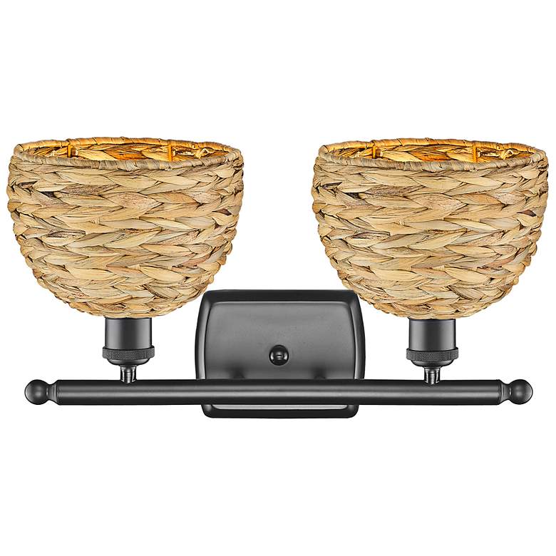 Image 3 Woven Rattan 12" High Oil-Rubbed Bronze 2-Light Wall Sconce more views