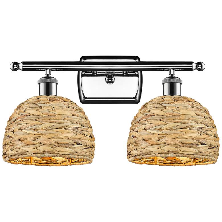 Image 1 Woven Rattan 12" High Polished Chrome 2-Light Wall Sconce
