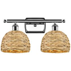 Woven Rattan 12" High Polished Chrome 2-Light Wall Sconce