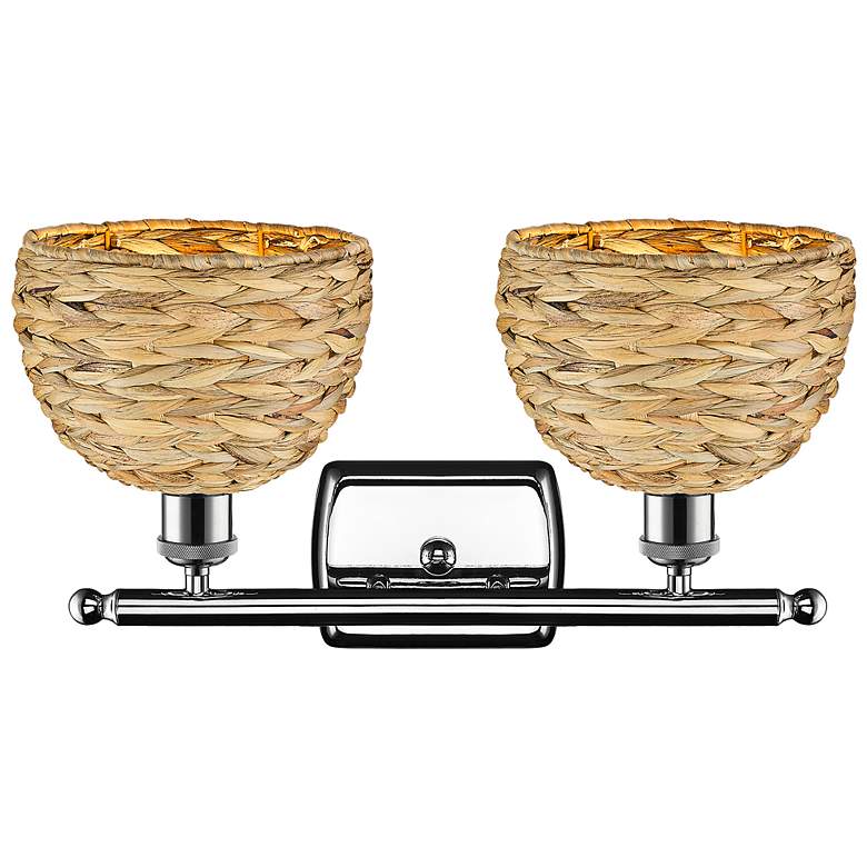 Image 3 Woven Rattan 12" High Polished Chrome 2-Light Wall Sconce more views