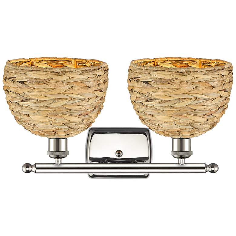 Image 2 Woven Rattan 12" High Polished Nickel 2-Light Wall Sconce more views