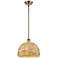 Woven Rattan 12" Wide Antique Copper Stem Hung Pendant With Natural Sh