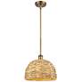 Woven Rattan 12" Wide Brushed Brass Dome Mini Pendant