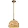 Woven Rattan 12" Wide Brushed Brass Dome Mini Pendant