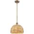 Woven Rattan 12" Wide Brushed Brass Dome Mini Pendant