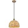 1_Woven Rattan 12" Wide Brushed Brass Mini Pendant