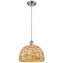 Woven Rattan 12" Wide Polished Chrome Corded Pendant With Natural Shad