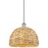 Woven Rattan 12" Wide Polished Chrome Stem Hung Pendant With Natural S