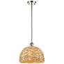 Woven Rattan 12" Wide Polished Nickel Mini Pendant