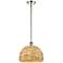 Woven Rattan 12" Wide Polished Nickel Mini Pendant