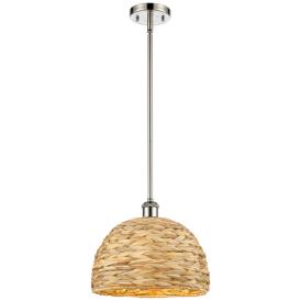 Woven Rattan 12" Wide Polished Nickel Mini Pendant Woven Rattan 12" Wide Polished Nickel Mini Pendant