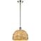 Woven Rattan 12" Wide Polished Nickel Stem Hung Pendant With Natural S