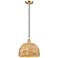 Woven Rattan 12" Wide Satin Gold Corded Pendant With Natural Shade