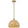 Woven Rattan 12" Wide Satin Gold Stem Hung Pendant With Natural Shade