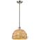Woven Rattan 12" Wide Satin Nickel Stem Hung Pendant With Natural Shad
