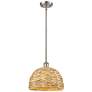 Woven Rattan 12" Wide Satin Nickel Stem Hung Pendant With Natural Shad