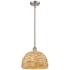 Woven Rattan 12" Wide Satin Nickel Stem Hung Pendant With Natural Shad