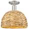 Woven Rattan 12"W Brushed Satin Nickel Semi-Flush Mount w/ Natural Shade