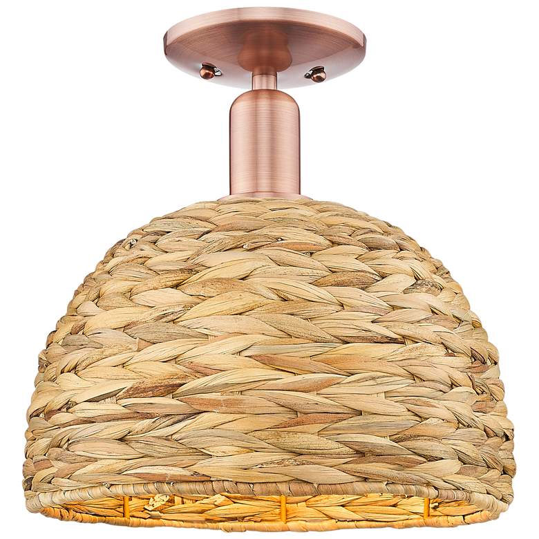 Image 1 Woven Rattan 12" Wide Antique Copper Semi-Flush Mount w/ Natural Shade